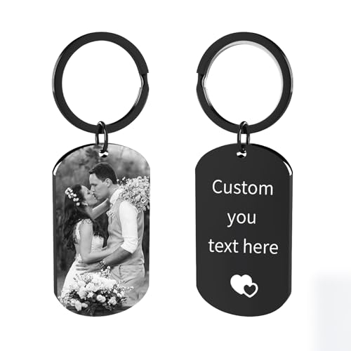 Eiwoty Individueller Schlüsselanhänger, personalisiert mit Bild und Text, doppelseitiger Schlüsselanhänger für Damen oder Herren, Schwarz (Black-b), 1.97X1.1 von Eiwoty