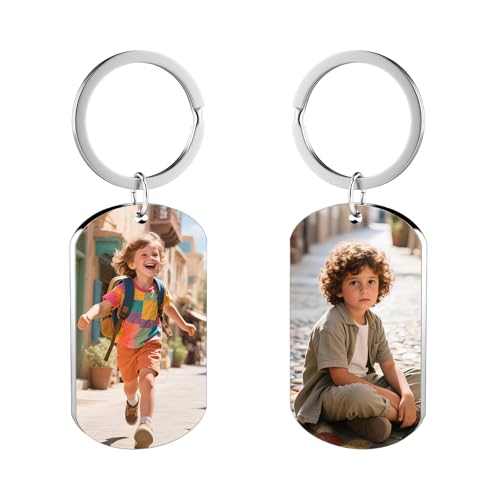 Eiwoty Individueller Schlüsselanhänger, personalisiert mit Bild und Text, doppelseitiger Schlüsselanhänger für Damen oder Herren, Silber C von Eiwoty