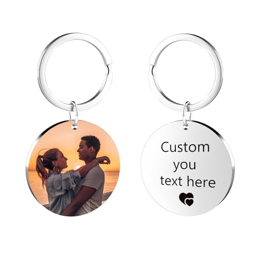 Eiwoty Individueller Schlüsselanhänger, personalisiert mit Bild und Text, doppelseitiger Schlüsselanhänger für Damen oder Herren, Silber H, Größe von Eiwoty