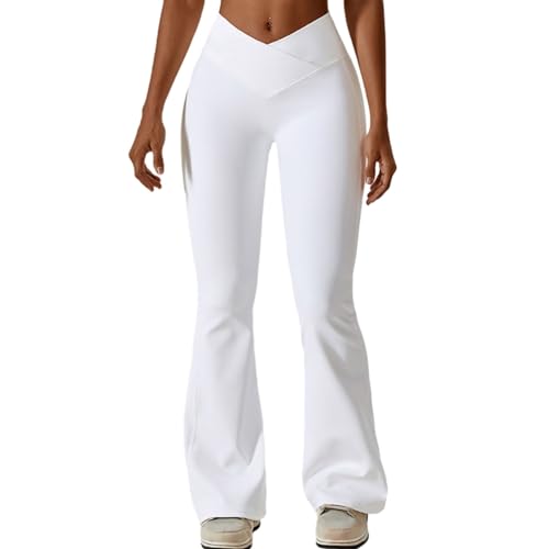Eixyhueg Flare-Yoga-Leggings für Damen, weiche V-förmige Bootcut-Yogahose mit hoher Taille, modische Trainingshose(White,L) von Eixyhueg