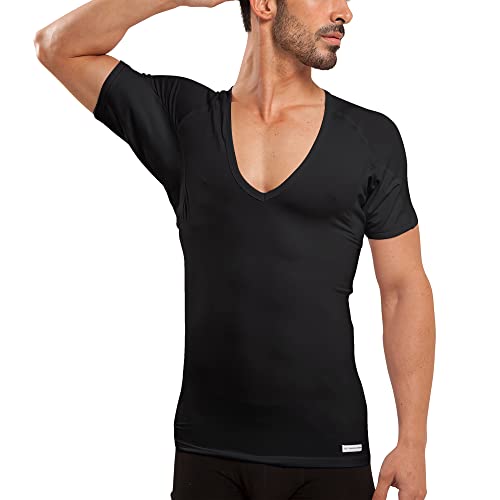 Ejis Schweißabwehr-Unterhemd | Tiefer V-Ausschnit | Achselschweißsichere Mikro-Modalfaser (3XL, Schwarz) von Ejis