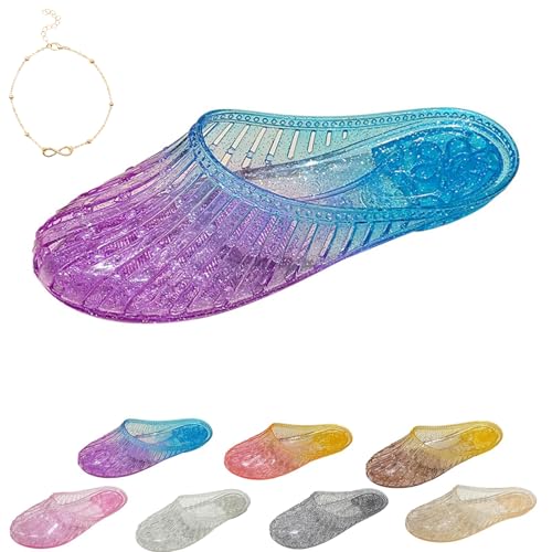2025 Neue Jelly Shoes Women, Damen Hohl Flach Gelee Sandalen Ballett Weich Plastik Schuhe (DC888 Blauviolett, Erwachsene, Damen, 37, Numerisch, EU Schuhgrößensystem, M) von Ejoyiso