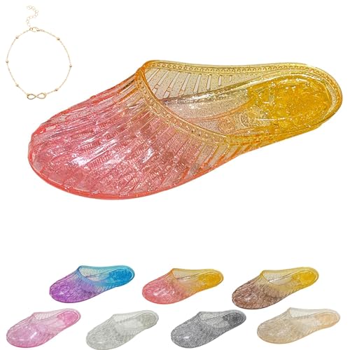 2025 Neue Jelly Shoes Women, Damen Hohl Flach Gelee Sandalen Ballett Weich Plastik Schuhe (DC888 Gelbrot, Erwachsene, Damen, 36, Numerisch, EU Schuhgrößensystem, M) von Ejoyiso