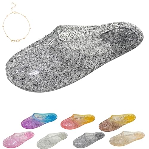 2025 Neue Jelly Shoes Women, Damen Hohl Flach Gelee Sandalen Ballett Weich Plastik Schuhe (DC888 Schwarz, Erwachsene, Damen, 38, Numerisch, EU Schuhgrößensystem, M) von Ejoyiso