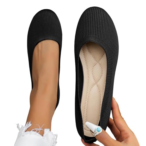 Ballerinas Damen Bequem Slip On Ballerina Schuhe rutschfest Flache Stricken Sommerschuhe Trachtenschuhe Sommer-Unter 2,5 cm (Schwarz, Erwachsene, Damen, 39, Numerisch, EU Schuhgrößensystem, M) von Ejoyiso
