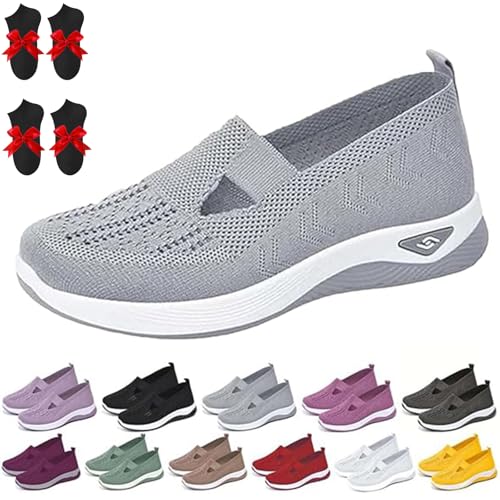Ejoyiso Annelie Sommerschuh Damen, 2025 Neu Bequeme Slip On Lightweight Breathable Orthopädische Mesh Schuhe Walkingschuhe Sneaker (Grau, Erwachsene, 36, Numerisch, EU Schuhgrößensystem, M) von Ejoyiso
