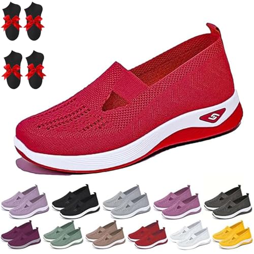 Ejoyiso Annelie Sommerschuh Damen, 2025 Neu Bequeme Slip On Lightweight Breathable Orthopädische Mesh Schuhe Walkingschuhe Sneaker (Rot, Erwachsene, Damen, 38, Numerisch, EU Schuhgrößensystem, M) von Ejoyiso
