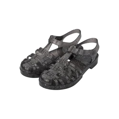Ejoyiso Damen Sandalen Sommer, Transparente Kunststoff Sommerschuhe Einfarbig Kunststoff-Kristall Jelly-Schuhe (Flash Schwarz, Erwachsene, 40, Numerisch, EU Schuhgrößensystem, M) von Ejoyiso