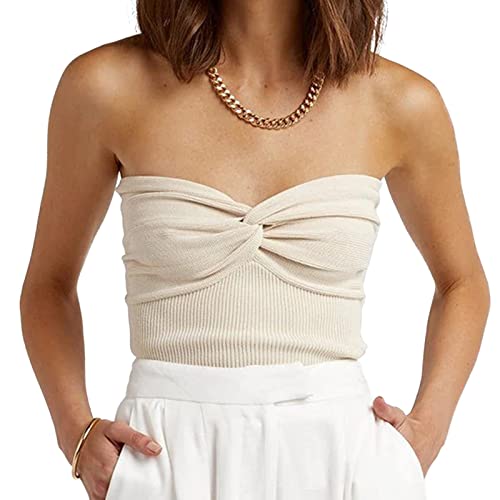Damen Bandeau Top Tube Top Trägerlose Oberteile ärmelloses Schlauchoberteil Schulterfrei Tube(m-Aprikose) von Ejoyous