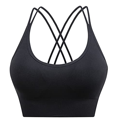 Damen Doppelter Kreuz-Träger ohne Bügel Bra-Einlage Yoga Sport BH Damen Sport-BH Cross Back Tank Top(L-Schwarz) von Ejoyous