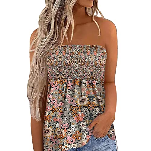 Damen Sommer Sexy Tube Top Schulterfrei Ärmellos Tops Rückenfrei Sexy Oberteile Sommer Bluse Bandeau Schlauchshirt mit Plissee Bandeau Boob Bluse Shirt Weste Tops(M-Nr.1) von Ejoyous