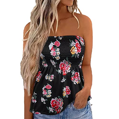 Damen Sommer Sexy Tube Top Schulterfrei Ärmellos Tops Rückenfrei Sexy Oberteile Sommer Bluse Bandeau Schlauchshirt mit Plissee Bandeau Boob Bluse Shirt Weste Tops(S-Typ 4) von Ejoyous