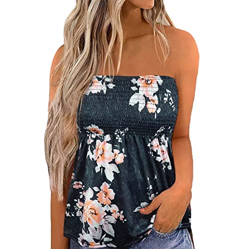 Damen Sommer Sexy Tube Top Schulterfrei Ärmellos Tops Rückenfrei Sexy Oberteile Sommer Bluse Bandeau Schlauchshirt mit Plissee Bandeau Boob Bluse Shirt Weste Tops(XXL-Typ 3) von Ejoyous