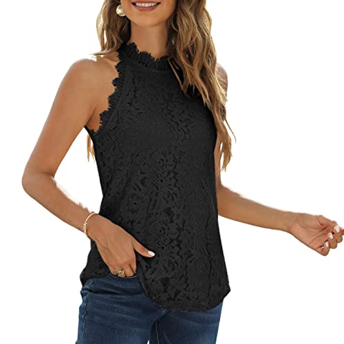 Damen Tank Top Spitzen Ärmellos Bluse Sommer Oberteil Elegant Top Ärmellose Shirt Basic Oberteile T-Shirt Spitzentop von Ejoyous