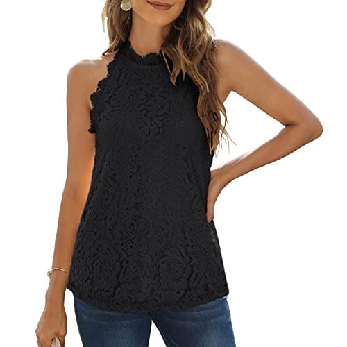 Damen Tank Top Spitzen Ärmellos Bluse Sommer Oberteil Elegant Top Ärmellose Shirt Basic Oberteile T-Shirt Spitzentop von Ejoyous