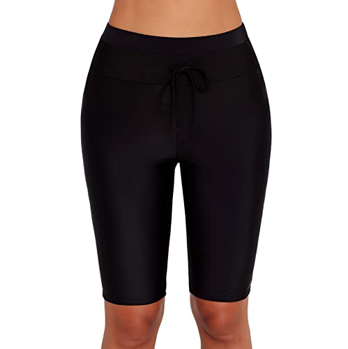 Ejoyous Damen Badeshorts UV Schwimmshorts Badehose Wassersport Boardshorts Hohe Taille Knielang Strandmode(XL-Schwarz) von Ejoyous