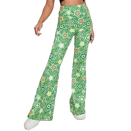 Ejoyous Damen Bedruckte Ausgestellte 70er-Jahre-Palazzo-Hose mit Glockenboden, Hohe Taille, Yoga, Ethnischer Stammes-Stretch, Palazzo-Schlaghose, Bequeme Disco-Kostümhose (M) von Ejoyous