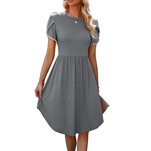 Ejoyous Damen Casual Kleid Kurzarm Rundhals Midi Kleider Tshirt Sommerkleid Freizeitkleid Einfarbig von Ejoyous