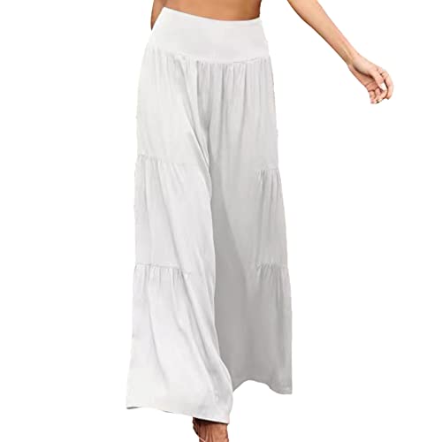 Ejoyous Damen Culotte Weite Hose Sommerhose Schlaghose mit weitem Bein lose Plissierte Hose Elastische Taillenhose(L-Weiß) von Ejoyous