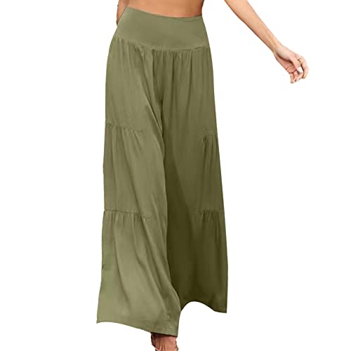 Ejoyous Damen Culotte Weite Hose Sommerhose Schlaghose mit weitem Bein lose Plissierte Hose Elastische Taillenhose(M-OD-Grün) von Ejoyous