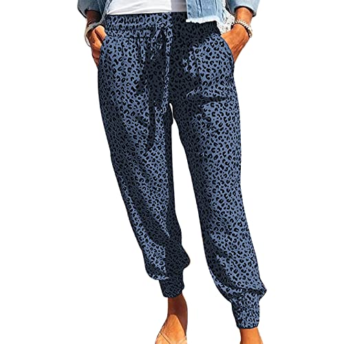 Ejoyous Damen Freizeithose Leopardenmuster Elastische Taillenhose Jogginghosen Sporthose Sommerhose Pumphose Haremshose Sweathose(m-Blau) von Ejoyous