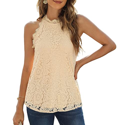 Damen Tank Top Spitzen Ärmellos Bluse Sommer Oberteil Elegant Top Ärmellose Shirt Basic Oberteile T-Shirt Spitzentop von Ejoyous