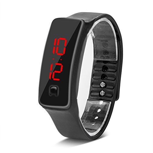 Ejoyous LED-Uhr, Sport-Silikonarmband, Digitales 12-Stunden-Zifferblatt, Elektronische Anzeige, Armbanduhr, Rechteckig, für Teenager, Jungen, Mädchen, Kinder (Schwarz) von Ejoyous