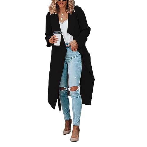 Ejoyous Mantel Damen lang elegante Jacke Winter Trenchcoat, Lange Reine Farbe Weiche Bequeme Frauen Mantel für Outing Travel Party (S) von Ejoyous