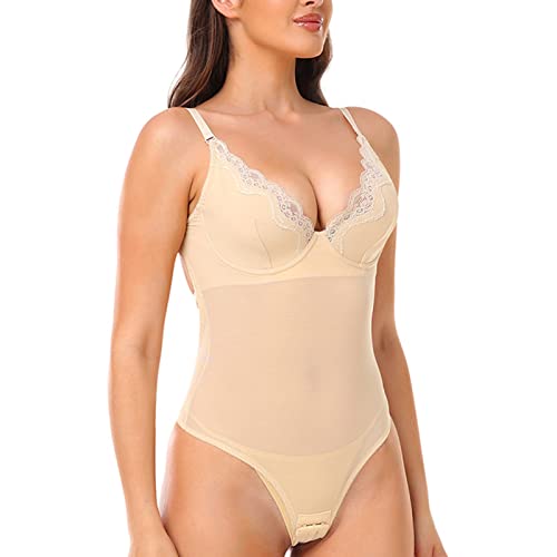 Ejoyous Shapewear Damen Bauchweg Body Shaper Miederslip Shaping Bodysuits, Abendkleid aus Spitze tiefer V-Ausschnitt nackter Rücken atmungsaktiv,Bauchkontrolle (XXL) von Ejoyous