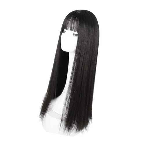 Lange Schwarze Gerade Perücke mit Pony, 28,3 Zoll Schwarze Perücke Wig Natuaral Synthetische Schwarze Perücken für Frauen Damen Synthetisch Geschichtetes Haar Brünette Perücke` von Ejoyous