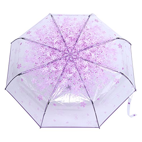 Regenschirm Transparent mit Blumen, Kinderregenschirme Kleine Mädchen Damen Regen Schirm mit Muster Blumen Leicht Durchsichtig Windfest Reiseschirm Durchmesser 93 cm (Helles von Ejoyous