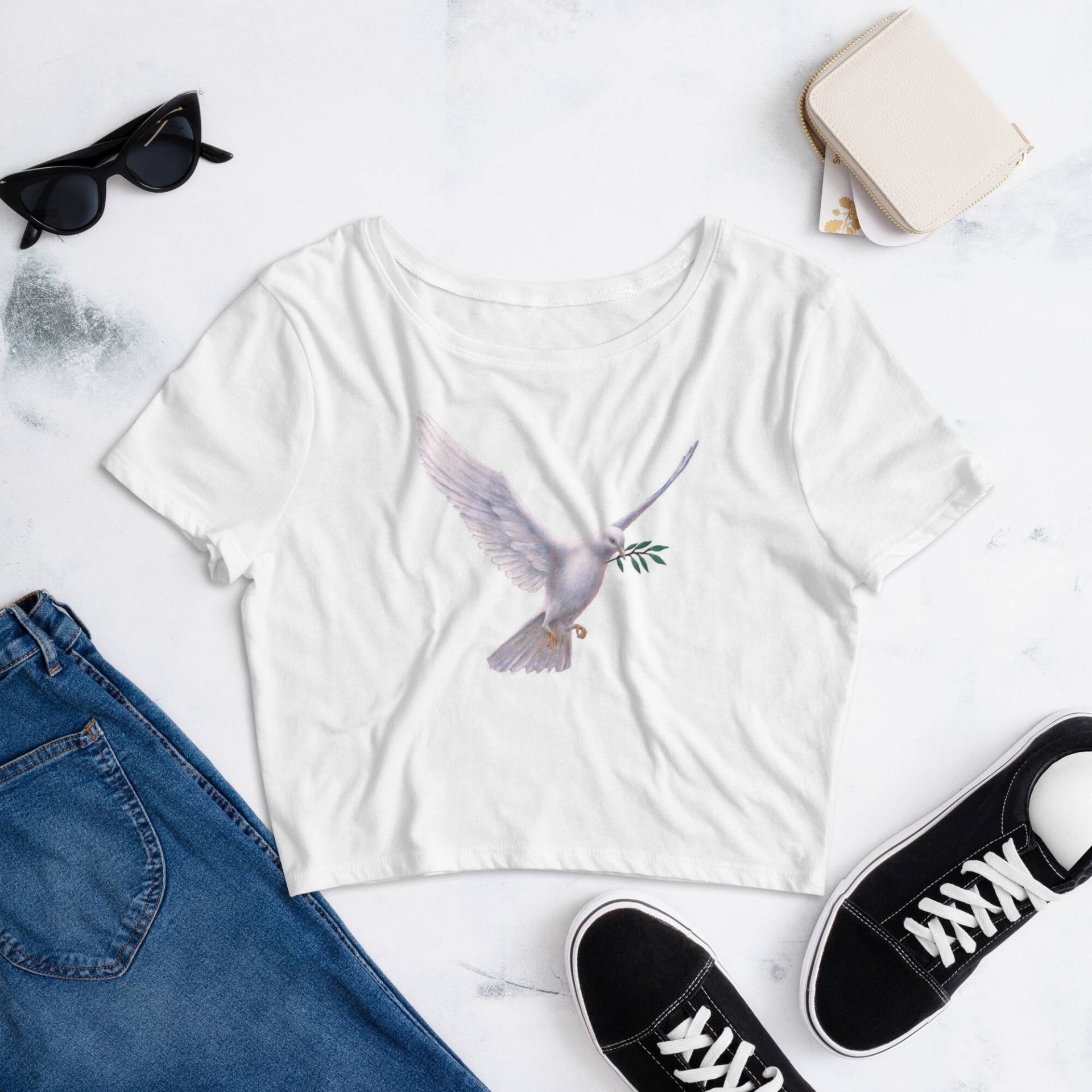 Friendly Peace Bio-Baumwolle Frauen Crop White Calm T-Shirt Friendly Peace Bio-Baumwolle Frauen Crop White Calm T-Shirt von EkaThings