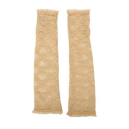 Ekakashop 1 Paar Damen Spitzen Armstulpen Sommer Sonnenschutz Arm Sleeve Kompressions Ärmel Netz Handschuhe Lange Fahrradhandschuhe für Radfahren,Fahren,Outdoor,Golf,Volleyball Zubehör,Beige von Ekakashop