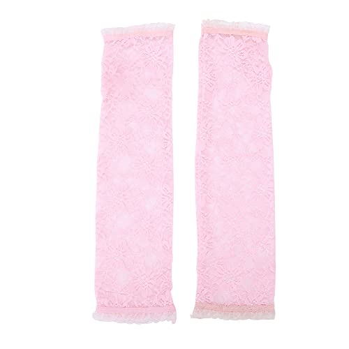 Ekakashop 1 Paar Damen Spitzen Armstulpen Sommer Sonnenschutz Arm Sleeve Kompressions Ärmel Netz Handschuhe Lange Fahrradhandschuhe für Radfahren,Fahren,Outdoor,Golf,Volleyball Zubehör,Rosa von Ekakashop