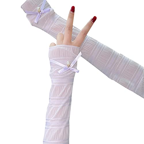 Ekakashop Damen Armstulpen 1 Paar UV-Sonnenschutz Ärmlinge Ärmel Arm Sleeves Armwärmer Elegante Blumen Spitzen lange Handschuhe Fahrradhandschuhe für Fahren,Radfahren,Golf volleyball zubehör,Lila von Ekakashop