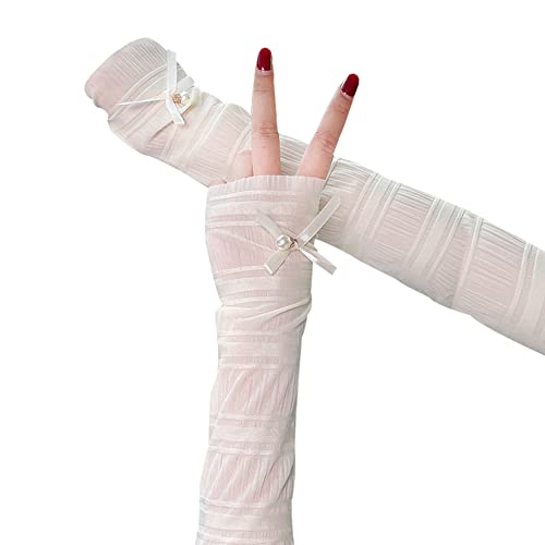 Ekakashop Damen Armstulpen 1 Paar UV-Sonnenschutz Ärmlinge Ärmel Arm Sleeves Armwärmer Elegante Blumen Spitzen lange Handschuhe Fahrradhandschuhe für Fahren,Radfahren,Golf volleyball zubehör,Beige von Ekakashop