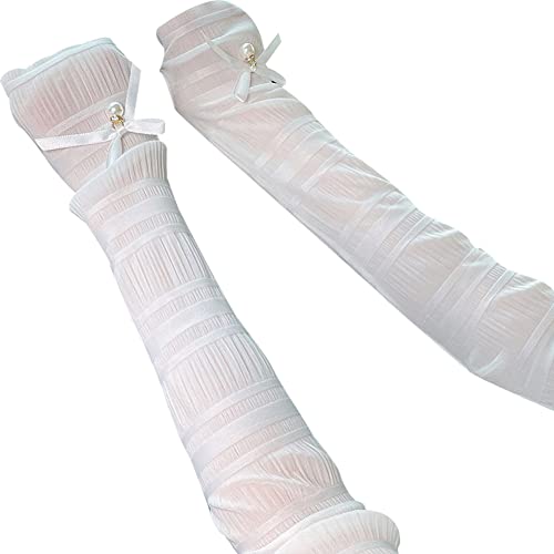 Ekakashop Damen Armstulpen 1 Paar UV-Sonnenschutz Ärmlinge Ärmel Arm Sleeves Armwärmer Elegante Blumen Spitzen lange Handschuhe Fahrradhandschuhe für Fahren,Radfahren,Golf volleyball zubehör,Weiß von Ekakashop