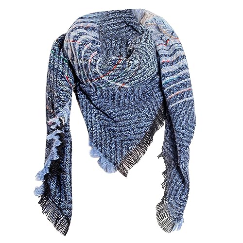 Ekakashop Damen Dreieck Schal Winterschal Herren Dreiecksschal Warme Dreieckstuch mit Quaste Baumwolle Soft Frauen Plaid Deckenschal Halstuch Scarf Herbstschal von Ekakashop