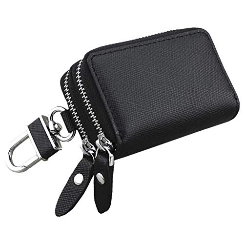 Ekakashop Leder Autoschlüsseletui Unisex Schlüsseletui Autoschlüssel Tasche Doppelreißverschluss Schlüsseltasche Schlüsselanhänger Multifunktionale Mini Geldbörse Schlüsselmäppchen,schwarz von Ekakashop