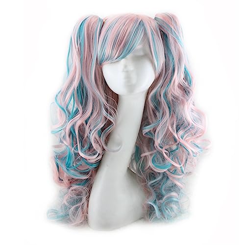 Anime Cosplay Perücke Doppel Pferdeschwanz Zopf süße Damen Perücke Modedekoration (Color : 1, Size : 1) von EkeNoz