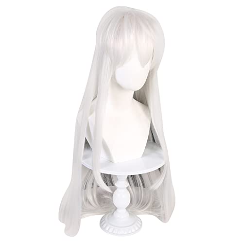 Cosplay Perücke Damen langes glattes Haar Silber Weiß Anime Styling Mode Persönlichkeit Perücke Modedekoration von EkeNoz