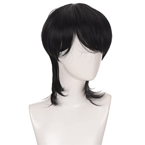 Herren-Perückenkopf-Set, Anime, Cosplay, mittellanges Haar, leicht lockiges Kopf-Set, Hochtemperatur-Seiden-Chemiefaser-Haar Modedekoration (Color : 2, Size : 1) von EkeNoz