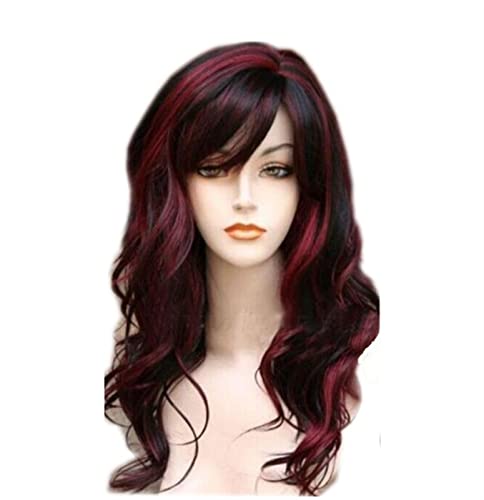 Perücken Damen schwarz rot Farbverlauf Perücken blonde Haare Perücken Kopfbedeckung langes lockiges Haar Modedekoration (Color : 2, Size : 1) von EkeNoz
