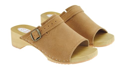 EkoBucik Damen Lederclogs mit Verstellbarer Schnalle, leichte Clogs mit geformter Innensohle, Wildleder 41 von EkoBucik