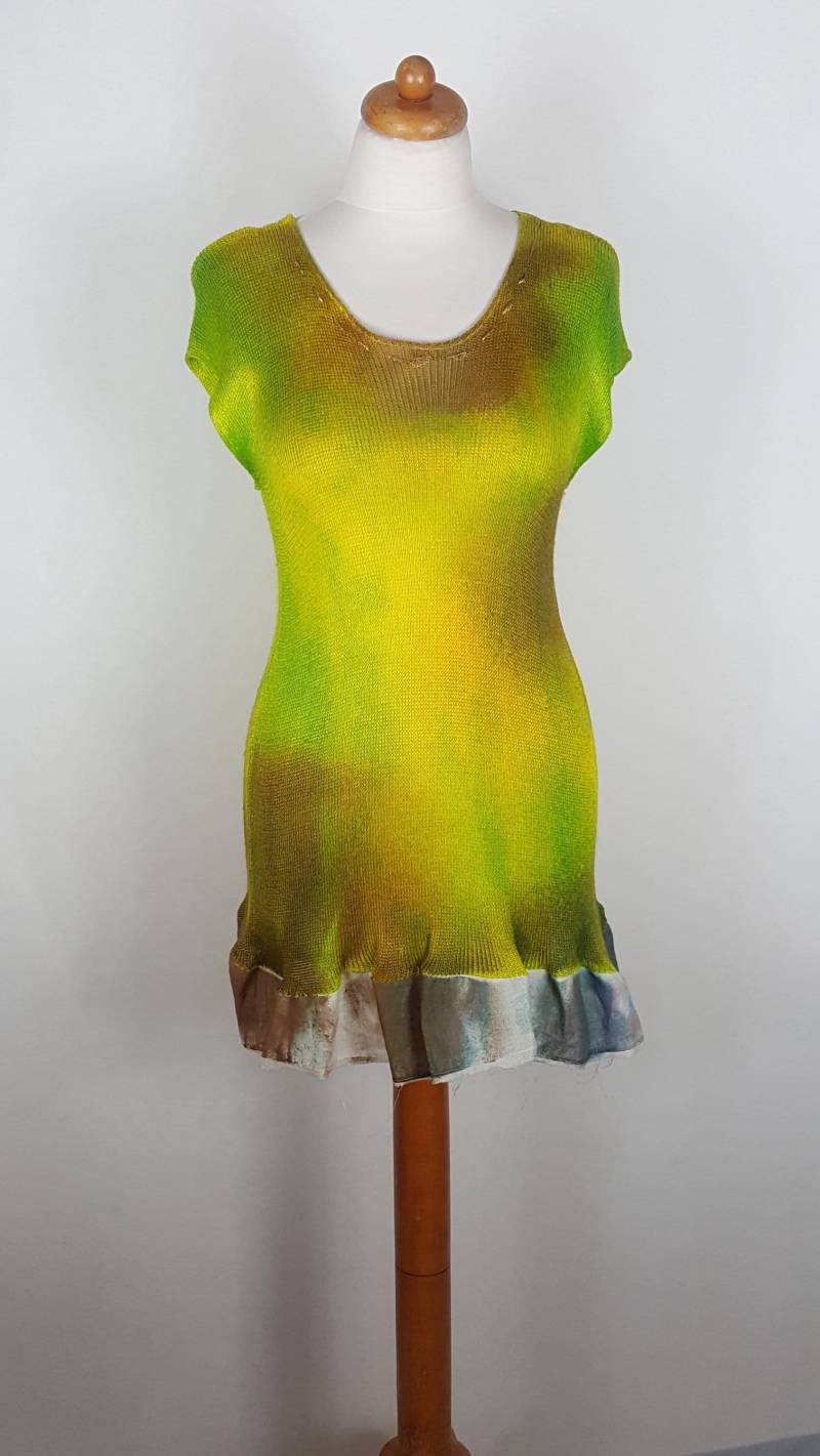 Gestrickte Tunika, Viskose-Seidentunika, Handbemalte Leinentunika. Handbemalte Viskose-Seidenbluse von EkoLniano