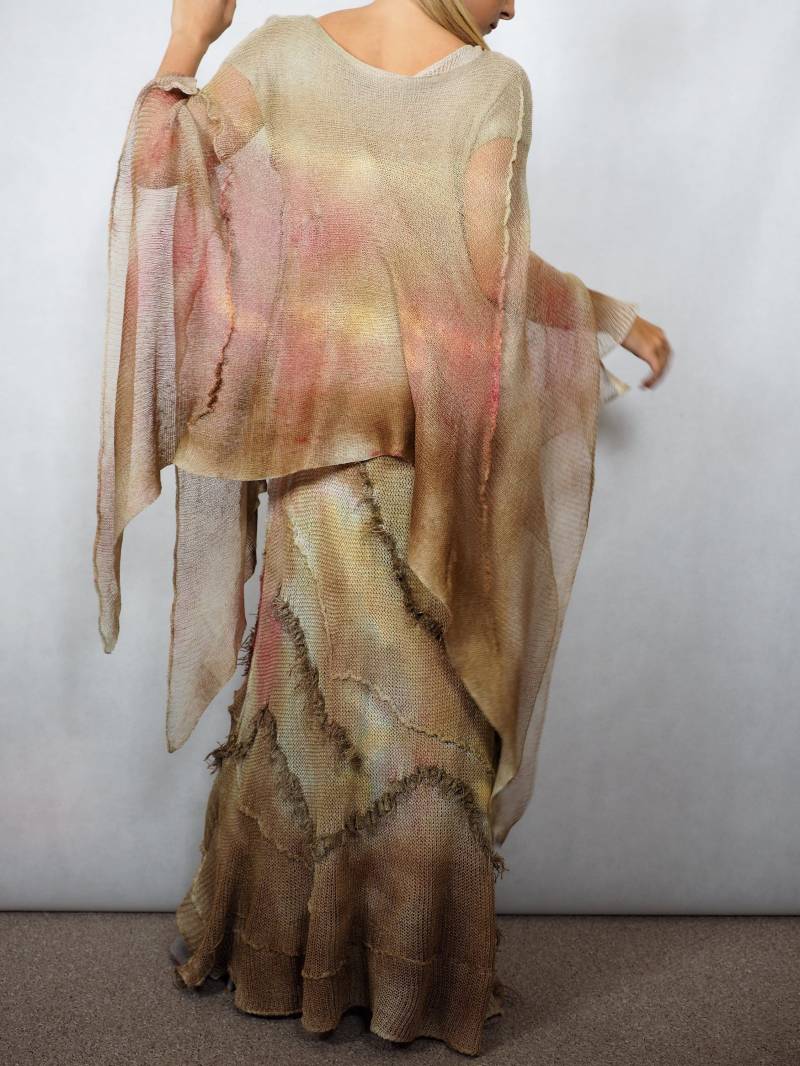 Gestricktes Buntes Leinenkleid Für Frauen Zweiteilerkleid Mit Poncho Damen Jeden Anlass Gestricktes Buntes Leinenkleid Für Frauen Zweiteilerkleid Mit Poncho Damen Jeden Anlass von EkoLniano