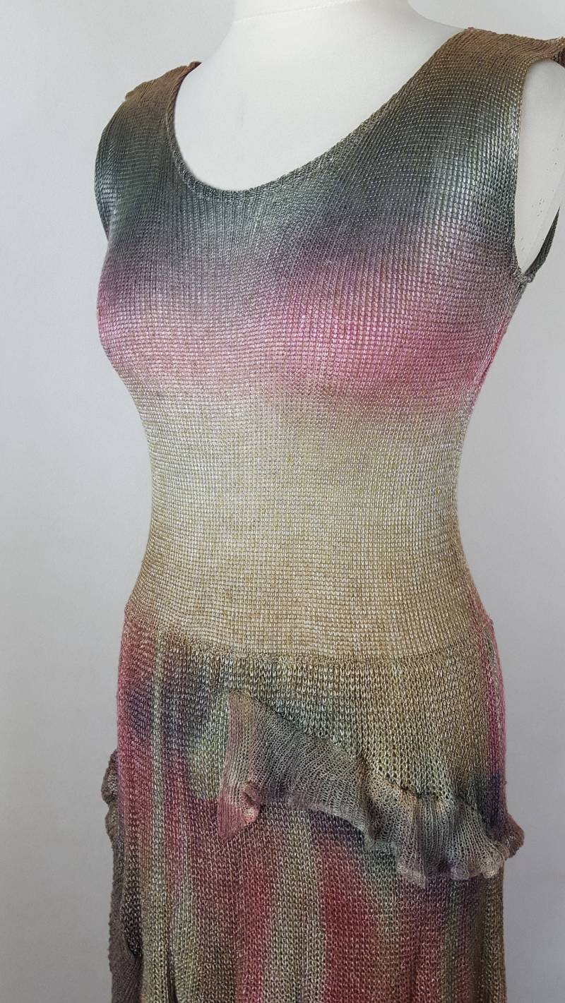 Handbemaltes Leinen-strickkleid, Midi-Kleid, Damen-Leinenkleid, Ausgefallenes Leinenkleid von EkoLniano