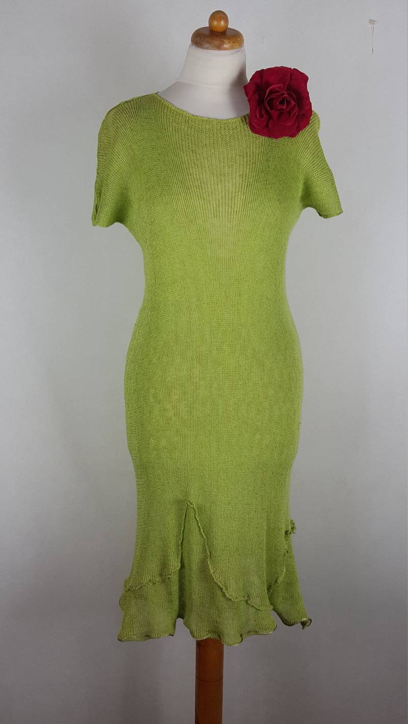 Hellgrünes Leinenkleid. Strickkleid, Damen-Leinen-Strickkleid. Erbsenkleid Für Damen von EkoLniano
