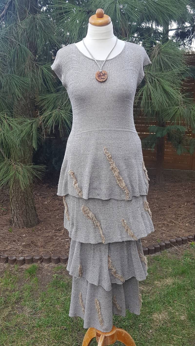 Zweiteiliges Set Mit Rock Und Tunika, Naturfarbenes Langem Tunika Langer Leinen Verziert von EkoLniano