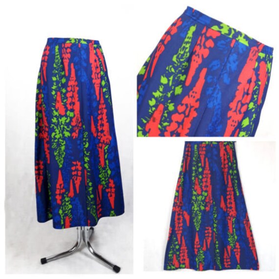 Vintage 70Er Jahre Frauen Rock Maxi Lang Boho Disco A-Linie Farbenfrohes Uk12 Eu40 von EkokoVintage